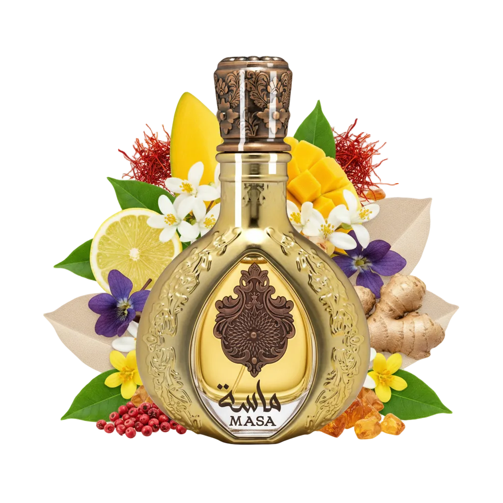 Skład zapachu Lattafa Pride Masa: soczyste mango, imbir i luksusowy zamsz – piramida nut