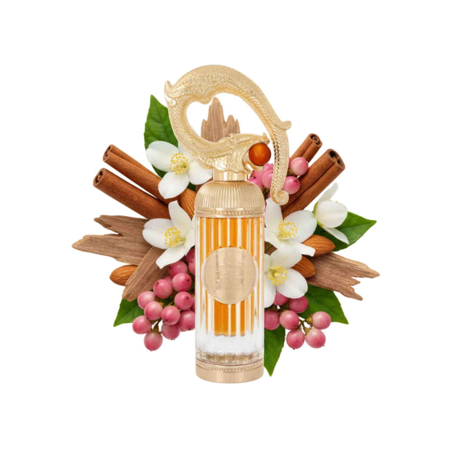 Składniki perfum Lattafa Sehr: cynamon, gorzki migdał, akigalawood i jaśmin – trwała odlewka zapachu w typie Vanilla Sex