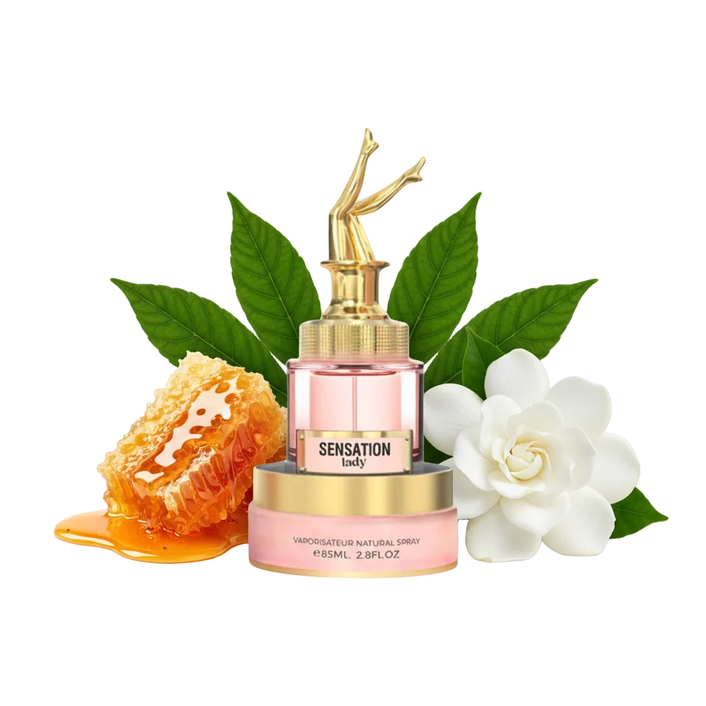 Składniki perfum Milestone Sensation Lady: płynny miód, kremowa gardenia i intensywna paczula, tworzące trwałą kompozycję zmysłowej odlewki