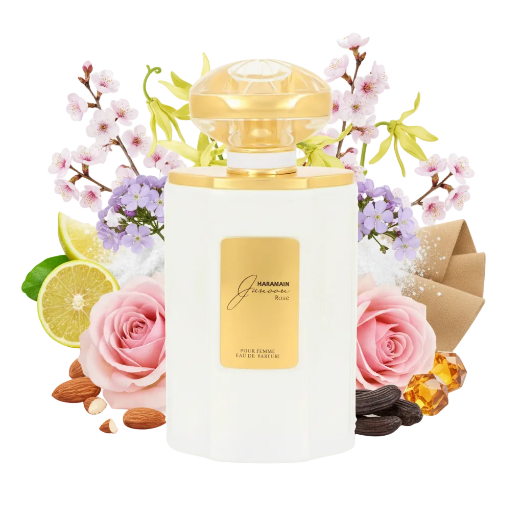 Piramida zapachowa Junoon Rose: nuty pudrowe, irys, róża i wanilia – skład odlewek.