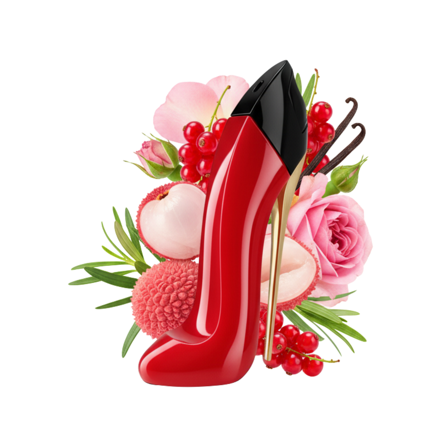 Nuty zapachowe Very Good Girl: czerwona porzeczka, róża i wanilia.