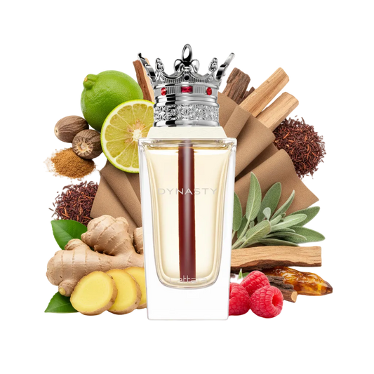 Składniki perfum Lattafa Dynasty: herbata rooibos, zamsz, imbir i drewno kaszmirowe – luksusowa odlewka zapachu w typie Clive Christian L Red Tea Vetiver.
