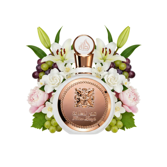 Składniki perfum Lattafa Fakhar: dużo winogron, tuberoza, jaśmin i granat – kwiatowa odlewka zapachu w typie Givenchy L'Interdit.