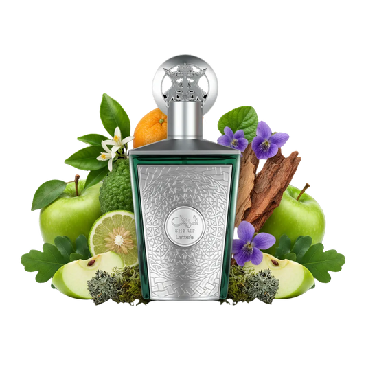 Składniki perfum Lattafa Sherif: jabłko, petit grain, cedr i mech dębowy – luksusowa odlewka perfum unisex w typie Greenley