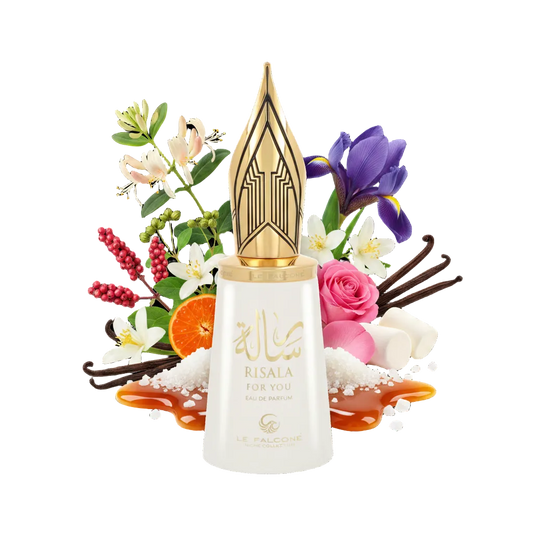 Składniki perfum Le Falcone Risala For You: pianka marshmallow, karmel, wanilia i kwiat pomarańczy – luksusowa odlewka w typie Kilian Love Don't Be Shy.