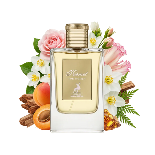 Składniki perfum Maison Alhambra Kismet for Women: morela, róża majowa, tuberoza i bursztyn – zmysłowa odlewka zapachu w typie Good Girl Gone Bad