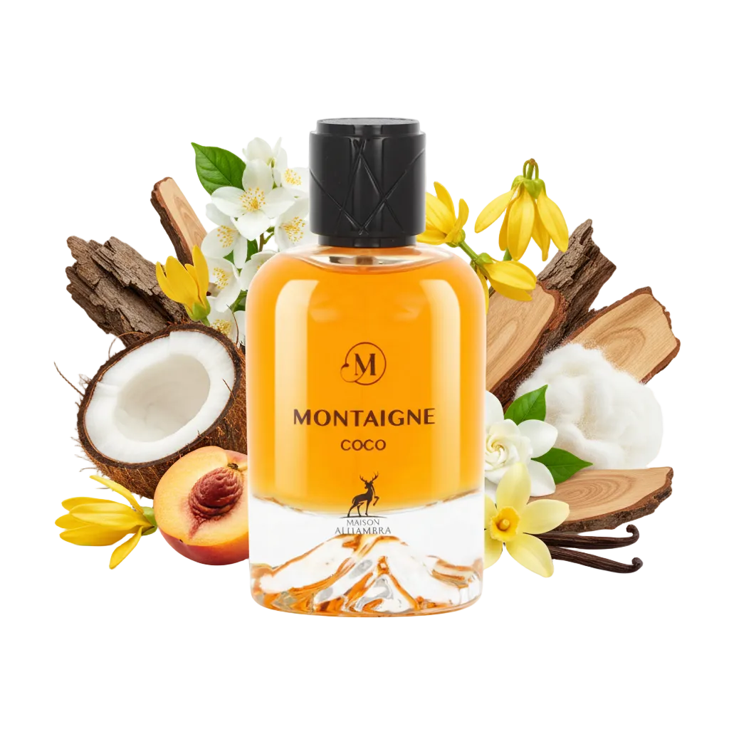 Składniki perfum Maison Alhambra Montaigne Coco: kokos, wanilia i gardenia tahitańska – słodka egzotyczna odlewka w typie Coco Vanille.