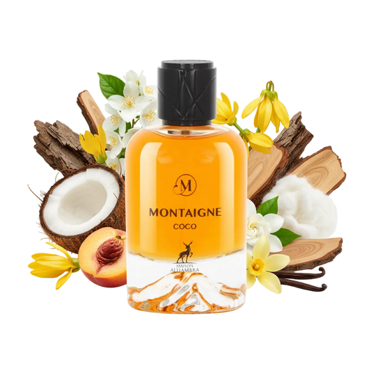 Składniki perfum Maison Alhambra Montaigne Coco: kokos, wanilia i gardenia tahitańska – słodka egzotyczna odlewka w typie Coco Vanille.
