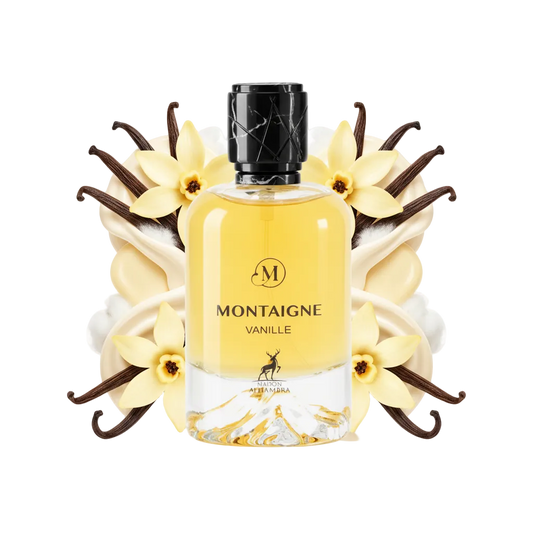 Składniki perfum Maison Alhambra Montaigne Vanille: wanilia i nuty kremowe – trwała, słodka odlewka w typie Roses Vanille.