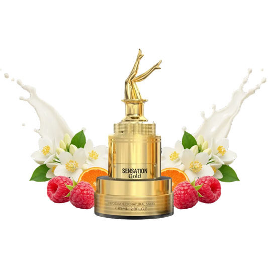 Składniki perfum Milestone Sensation Gold: soczysta malina, kremowa tuberoza i ciepłe mleko, tworzące trwałą kompozycję złocistej odlewki