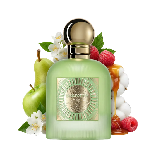 Składniki perfum Paris Corner Pear Potion: soczysta gruszka, słodki karmel, jabłko i malina – luksusowa, owocowa odlewka perfum.