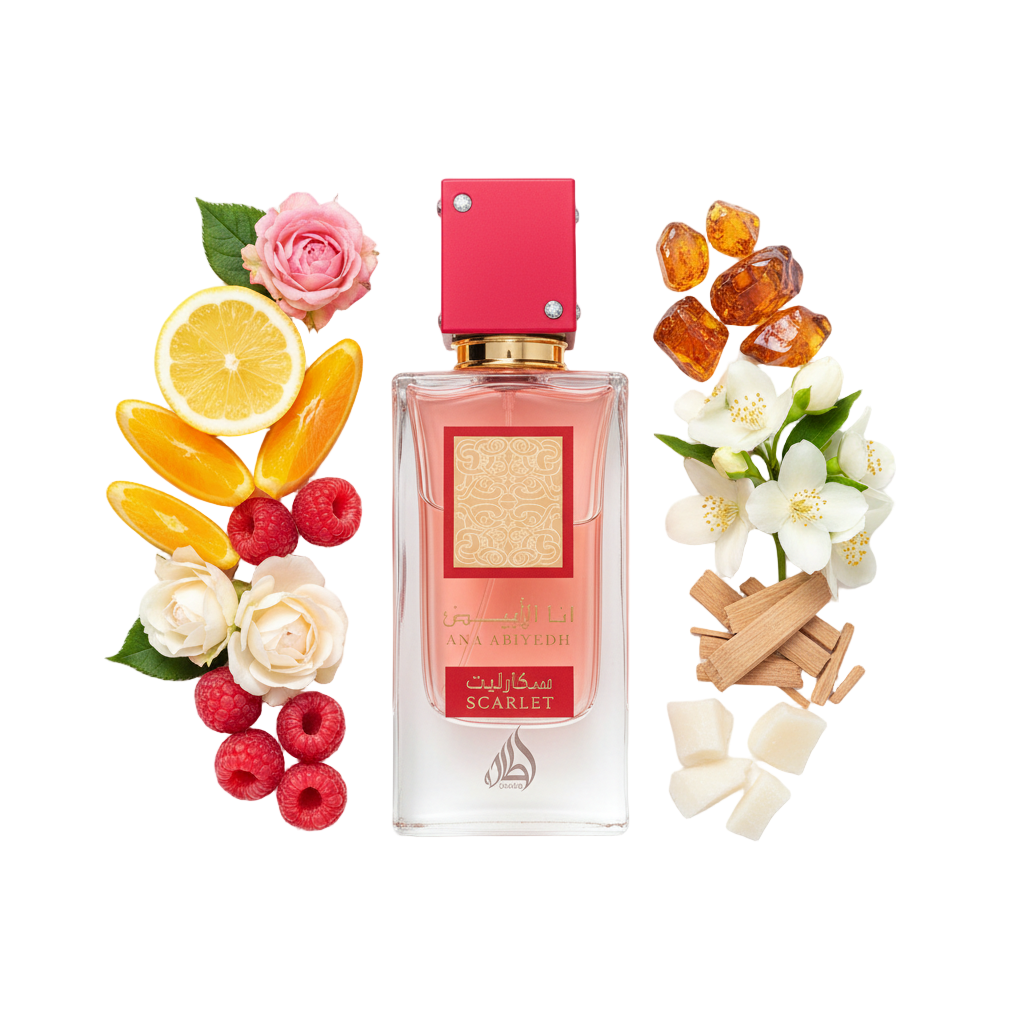 Scarlet – arabskie perfumy, flakon z nutami czerwonych owoców, róży i wanilii