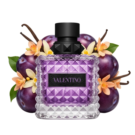 Składniki zapachowe Valentino Donna Born In Roma Purple Melancholia – artystyczna wizja nut tworzących unikalną odlewkę perfum.