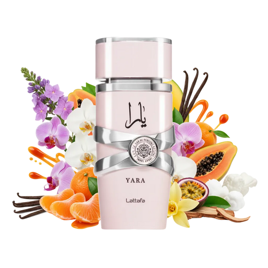 Lattafa Yara – arabskie perfumy, flakon z nutami owoców tropikalnych, wanilii i mlecznych akordów